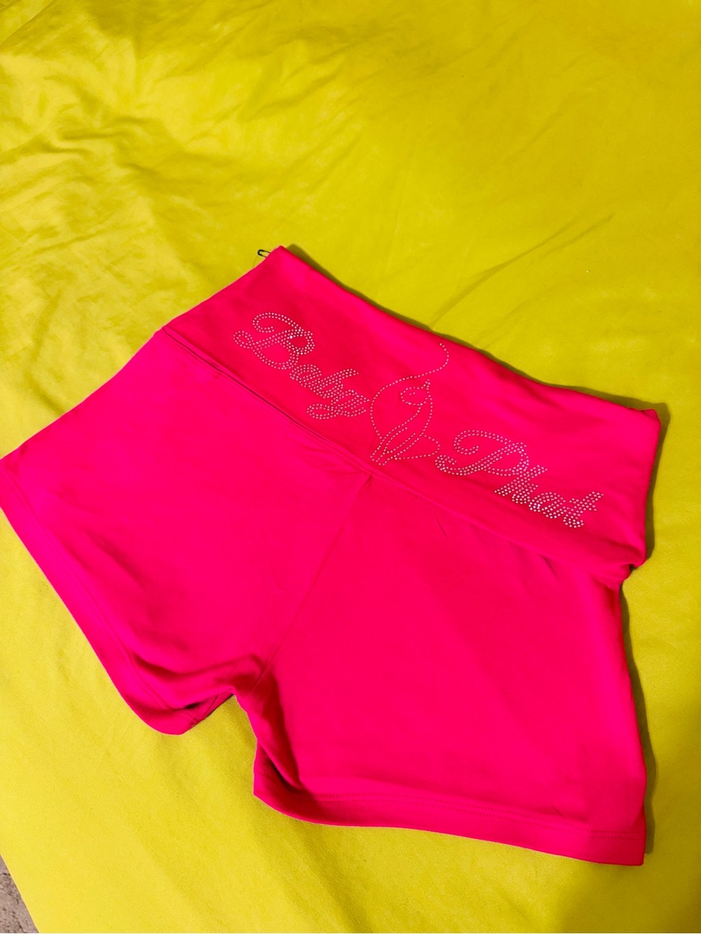 Baby Phat Pink Fold-Over Waist Shorts with Rhinestone Logo